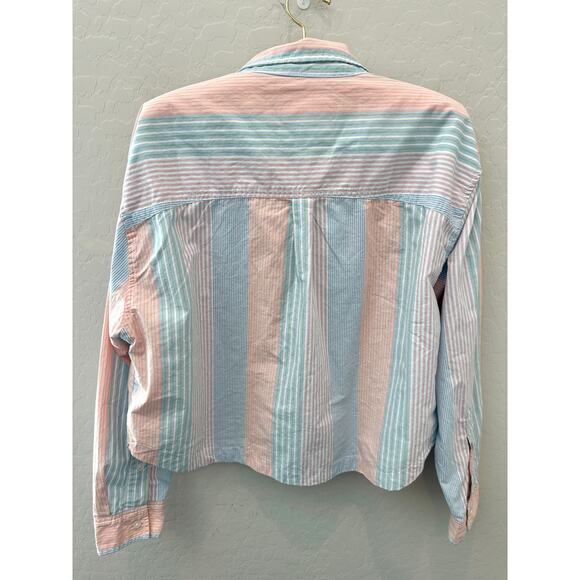AMERICAN EAGLE Striped Cotton Button-Down Shirt Pastel Colors NWT | Medium - Picture 4 of 9